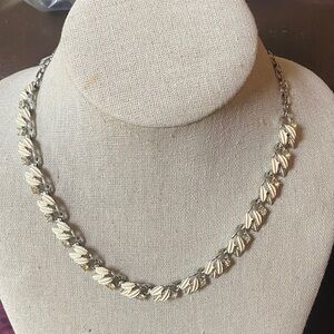 Vintage Silver and Rhinestone Leaf Necklace